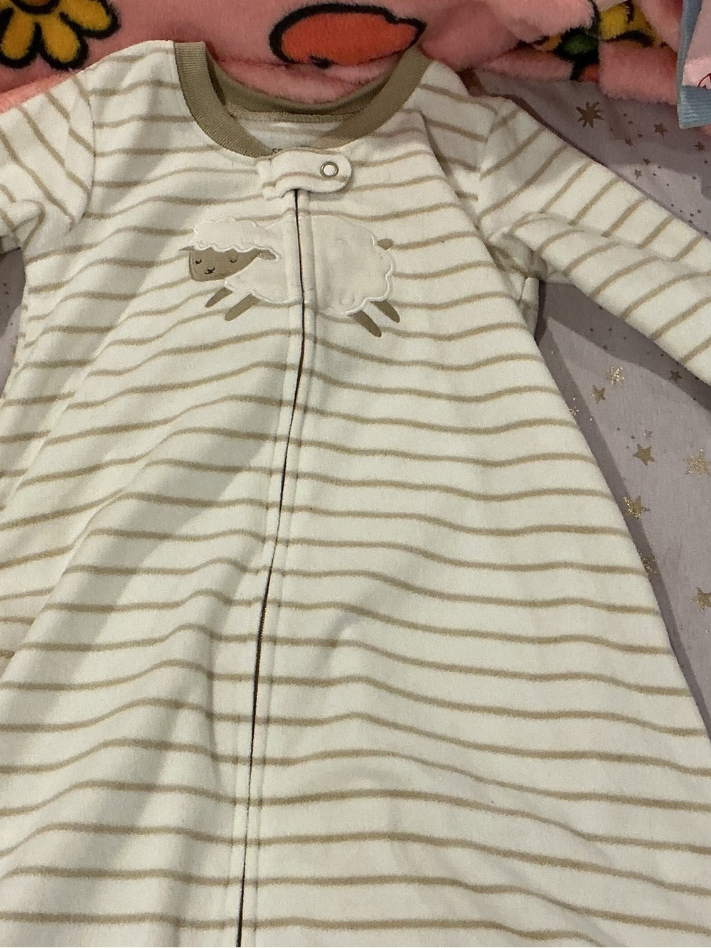 Carter's Cream and Tan Striped Baby Sleep Gown with Lamb Applique